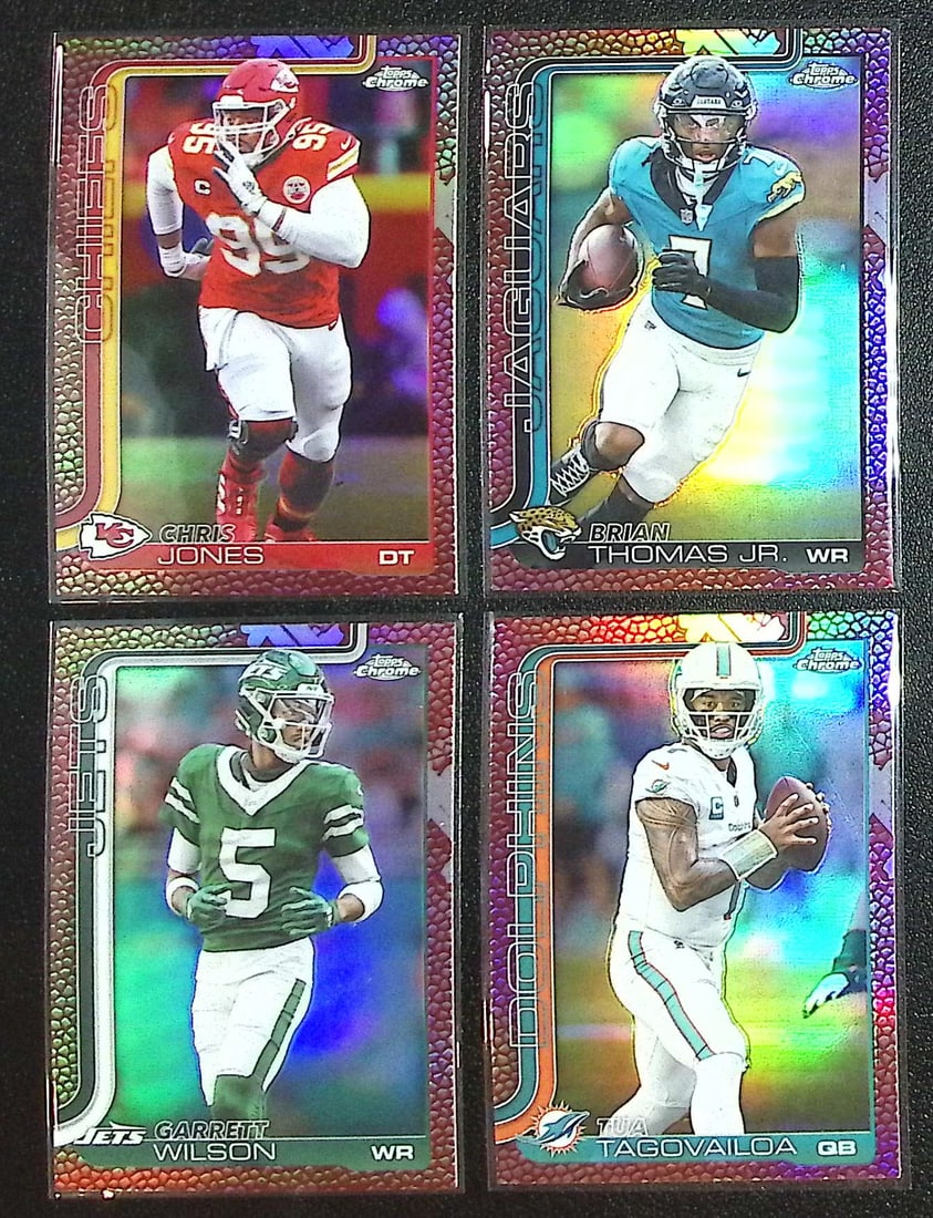 Lot of 4 2025 Topps Chrome NFL Football Leather Refractors. All Different, See Pictures: Topps Chrome Football NFL Trading Sports Cards, Sports Cards for Sale Near Me, Super Bowl & Hall of Fame Player Cards, Resurgence, Composite, SP, SSP, Valuable Auction Memorabilia Lots For Sale On Lin