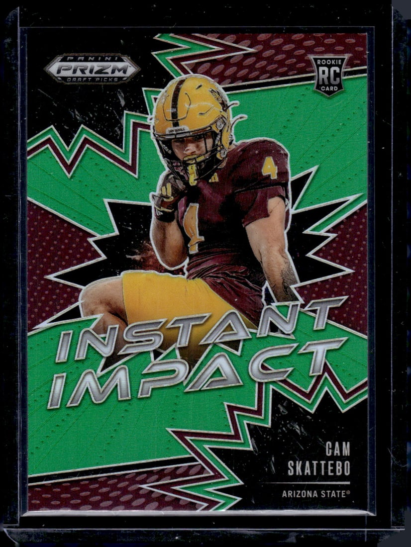 Cam Skattebo Rookie Card Instant Impact Green Prizm 2025 Prizm Draft Picks #II-CSO: Panini Select, Prizm, Mosaic, Contenders, Zenith, Phoenix, Illusions, Absolute, Rookie NFL Sports Trading Cards, SP, SSP, Cards, Football Cards for Sale Near Me, Superbowl & Hall of Fame Player Cards,