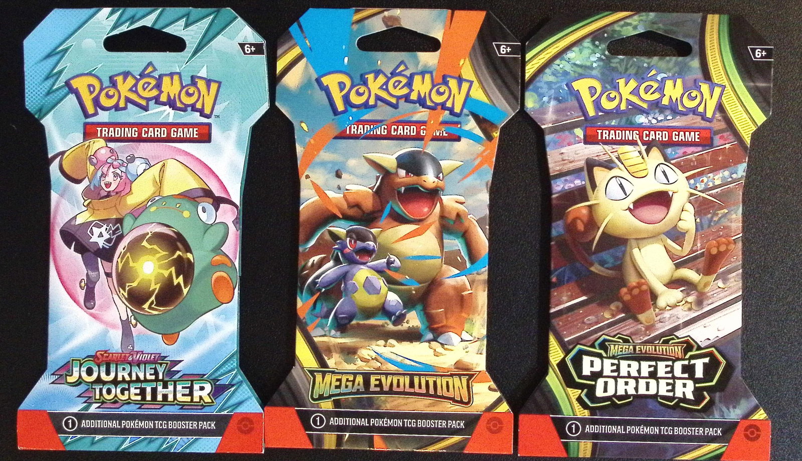 3 COUNT: 1 - Pokemon Journey Together, 1 - 2025 Mega Evolutions & 1 - PERFECT ORDER BOOSTER PACKS: Pokemon Trading Card Game Cards, Charizard, Pikachu, Mewto, EX, Referse Holo, Holo Rare Cards, Secret Rare Cards, Full Art Cards, Evee, 3 Stars Ultra Rare Cards, Double Rare, Illustration Rare, Specia