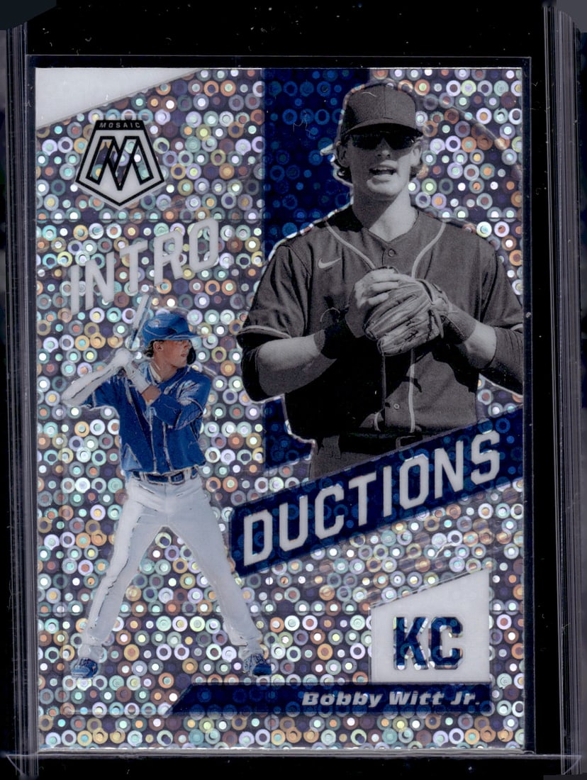 Bobby Witt Jr. Introductions Quick Pitch Prizm 2021 Mosaic #INT3 Kansas City Royals: Panini Baseball MLB Trading & Sports Cards, Sports Cards for Sale Near Me, Prizm, Mosaic, Select, SP, SSP, Auction Memorabilia Lots for Sale On Line, World Series & Hall of Fame Players