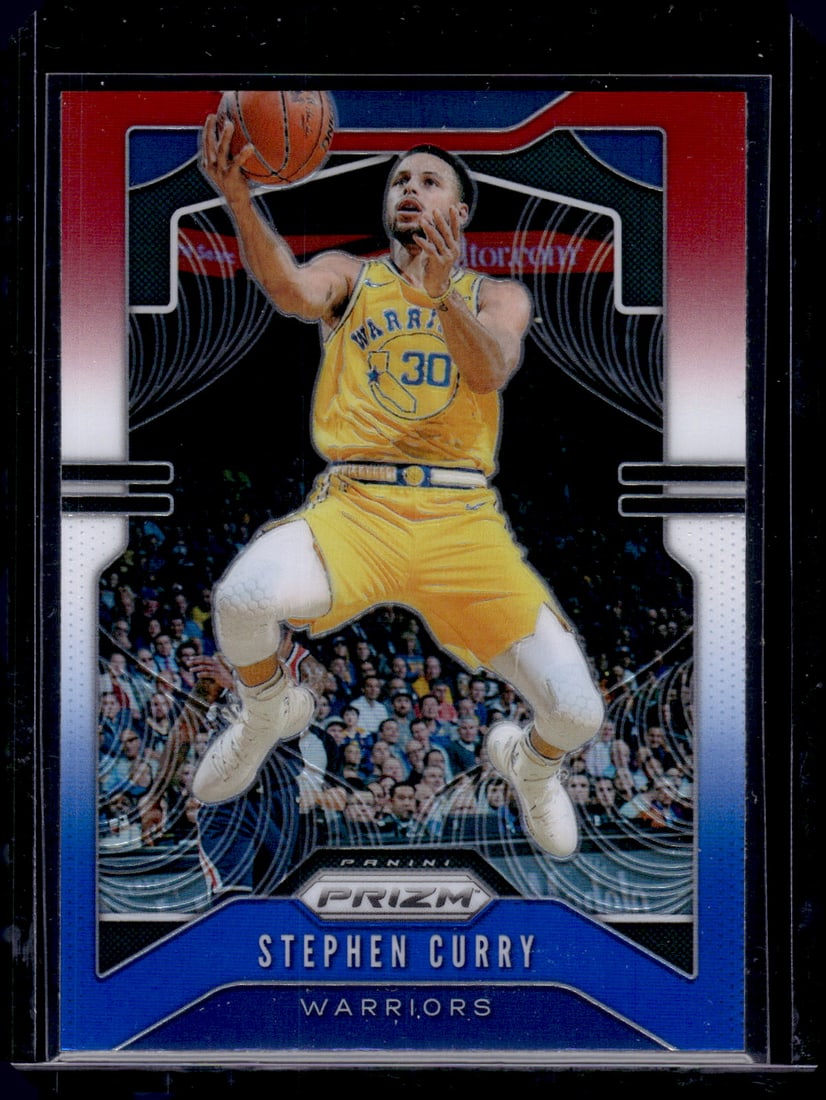 Stephen Curry Red White Blue Prizm 2019-20 Panini Prizm #98 Golden State Warriors: Panini Select, Prizm, Mosaic, Contenders, Revolution, Phoenix, NBA Hoops, Rookie NFL Sports Trading Cards, Silver, SP, SSP, Wave Prizms, Numbered Cards, Basketball sports Cards for Sale Near Me, NBA C