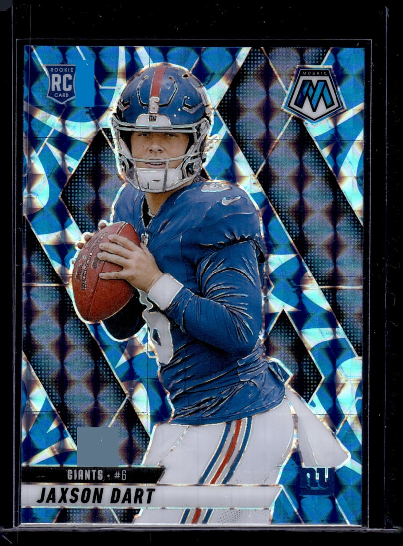 Jaxson Dart Rookie Card Blue Reactive Prizm 2025 Mosaic #362 New York Giants: Panini Select, Prizm, Mosaic, Contenders, Zenith, Phoenix, Illusions, Absolute, Rookie NFL Sports Trading Cards, SP, SSP, Cards, Football Cards for Sale Near Me, Superbowl & Hall of Fame Player Cards,