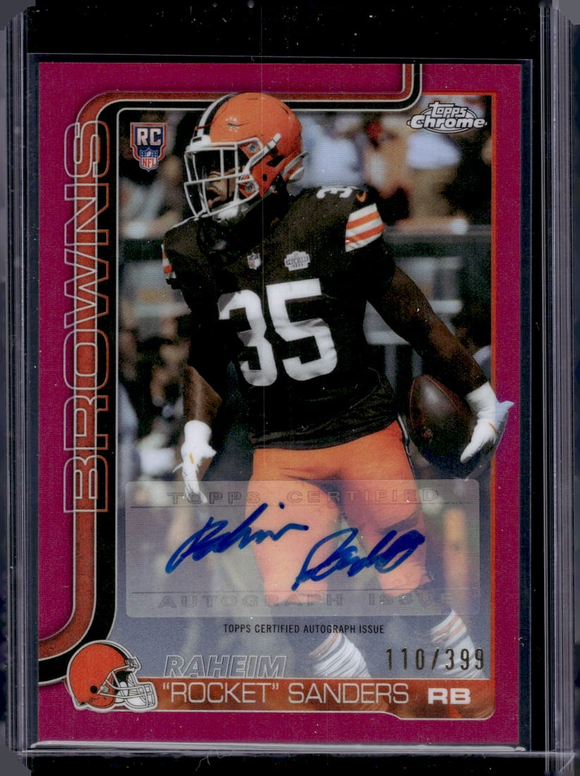 Raheim 'Rocket' Sanders Magenta Refractor Rookie Auto /399 2025 Topps Chrome #RRA-RRS: Topps Chrome Football NFL Trading Sports Cards, Sports Cards for Sale Near Me, Super Bowl & Hall of Fame Player Cards, Resurgence, Composite, SP, SSP, Valuable Auction Memorabilia Lots For Sale On Lin