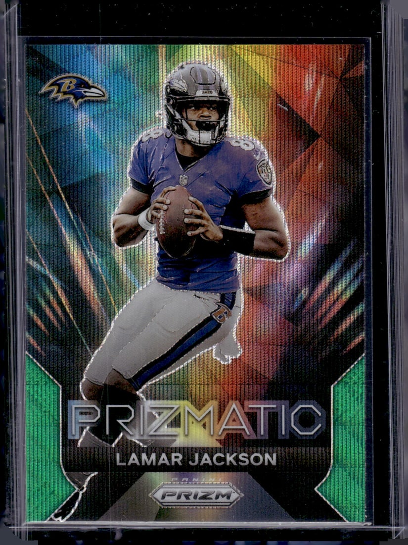 Lamar Jackson Prizmatic Green Wave Prizm 2023 Panini Prizm #12 Baltimore Ravens: Panini Select, Prizm, Mosaic, Contenders, Zenith, Phoenix, Illusions, Absolute, Rookie NFL Sports Trading Cards, SP, SSP, Cards, Football Cards for Sale Near Me, Superbowl & Hall of Fame Player Cards,