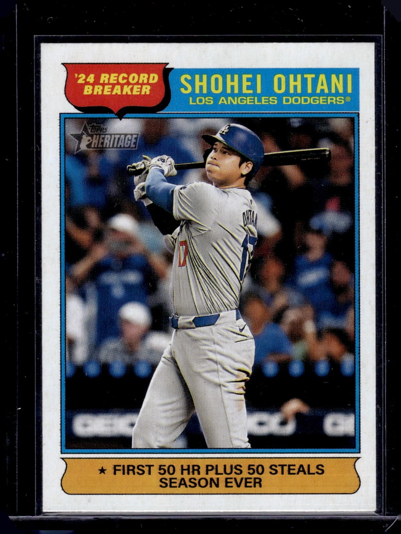 Shohei Ohtani Record Breaker 2025 Topps Heritage #1 Los Angeles Dodgers: Topps Baseball MLB Trading & Sports Cards, Sports Cards for Sale Near Me, World Series & Hall of Fame Players Memorabilia, Refractors, X-Fractors, Numbered, SP, SSP, Valuable Auction Memorabilia Lots 