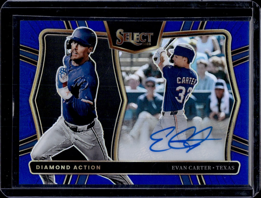 Evan Carter Blue Prizm Auto /49 2025 Select #DAS-EC Texas Rangers (1 of 2)