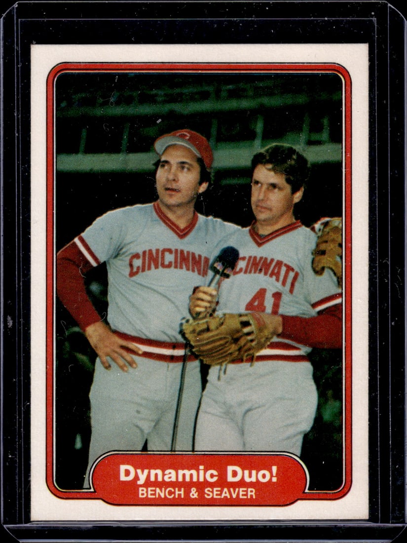 Johnny Bench/Tom Seaver Dynamic Duo 1982 Fleer #634 Cincinnati Reds: Fleer Vintage Baseball MLB Trading & Sports Cards, Old Sports Cards for Sale Near Me, Auction Memorabilia Lots for Sale On Line, World Series & Hall of Fame Players