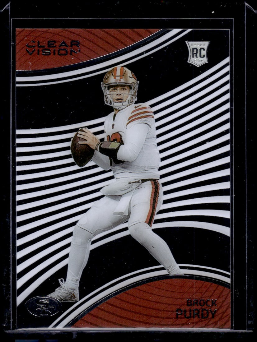 Brock Purdy Rookie Card Acetate 2022 Chronicles Clear Vision #CVR-8 49ers: Panini Select, Prizm, Mosaic, Contenders, Zenith, Phoenix, Illusions, Absolute, Rookie NFL Sports Trading Cards, SP, SSP, Cards, Football Cards for Sale Near Me, Superbowl & Hall of Fame Player Cards,