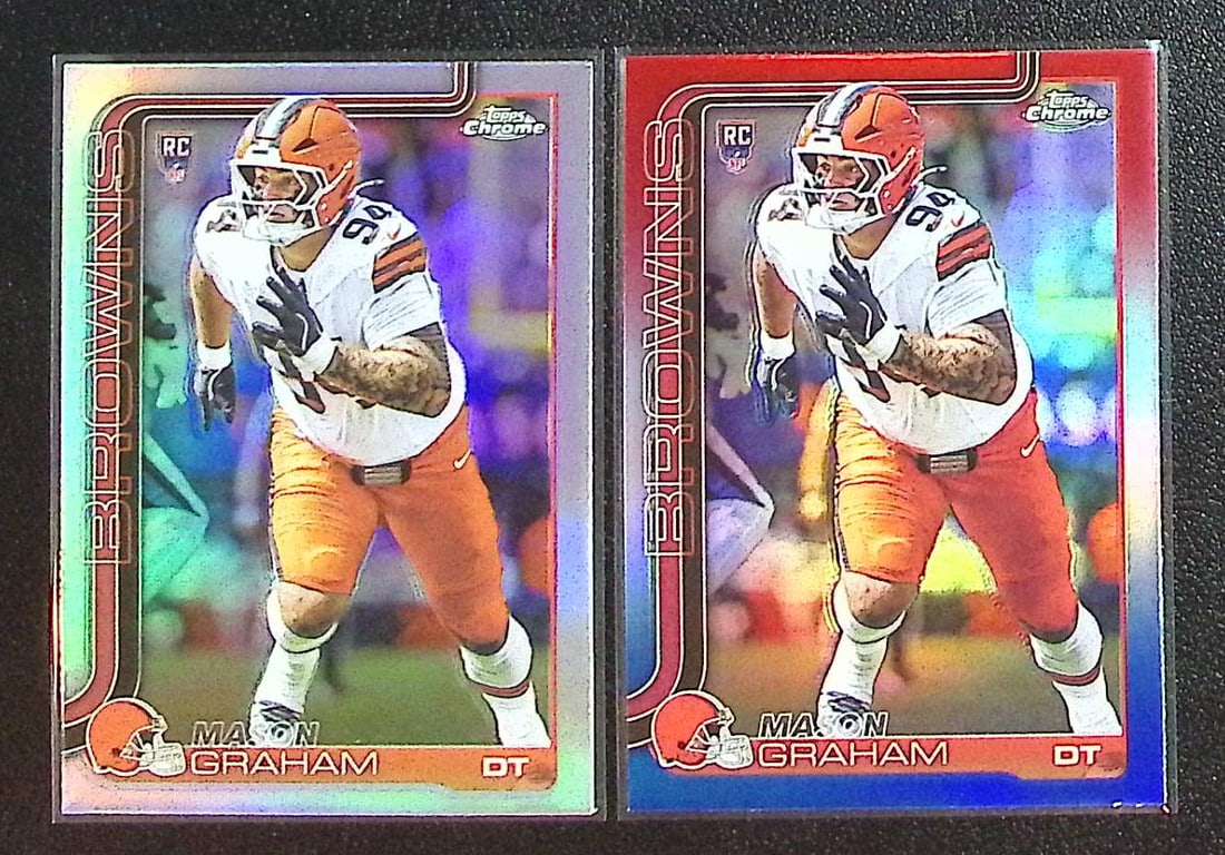 Lot of 2 Mason Graham Rookie Card Refractors 2025 Topps Chrome #302 Browns: Topps Chrome Football NFL Trading Sports Cards, Sports Cards for Sale Near Me, Super Bowl & Hall of Fame Player Cards, Resurgence, Composite, SP, SSP, Valuable Auction Memorabilia Lots For Sale On Lin