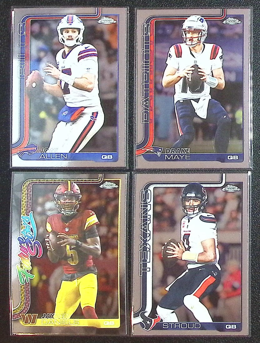 Lot of 4 2025 Topps Chrome NFL QB Cards. Josh Allen, Drake Maye, Jayden Daniels, Stroud: Topps Chrome Football NFL Trading Sports Cards, Sports Cards for Sale Near Me, Super Bowl & Hall of Fame Player Cards, Resurgence, Composite, SP, SSP, Valuable Auction Memorabilia Lots For Sale On Lin