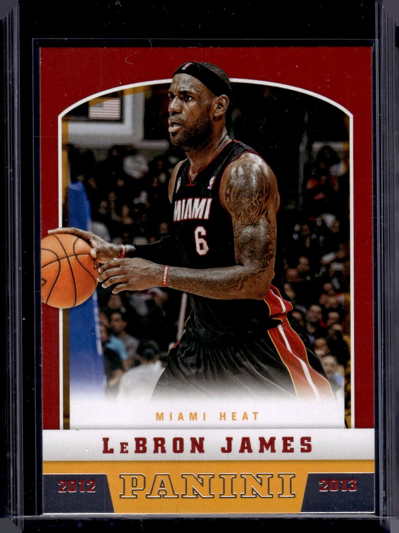 LeBron James 2012-13 Panini #104 Miami Heat: Panini Select, Prizm, Mosaic, Contenders, Revolution, Phoenix, NBA Hoops, Rookie NFL Sports Trading Cards, Silver, SP, SSP, Wave Prizms, Numbered Cards, Basketball sports Cards for Sale Near Me, NBA C