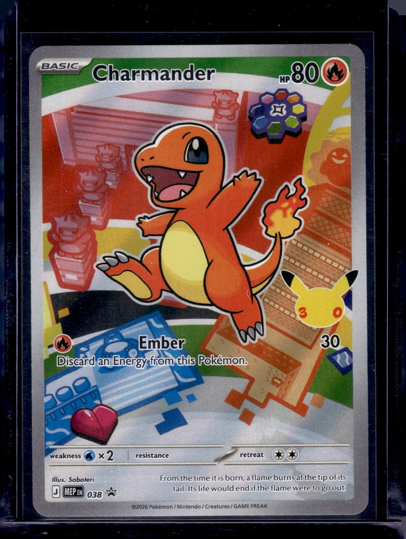 Pokemon Mega Evolution Promo First Partner Illustration Charmander #38: Pokemon Trading Card Game Cards, Charizard, Pikachu, Mewtwo, Reverse Holo, Holo Rare, Secret Rare Cards, Full Art Cards, Eevee, Ultra Rare Card, Illustration Rare, Special Illustration Rare SIR