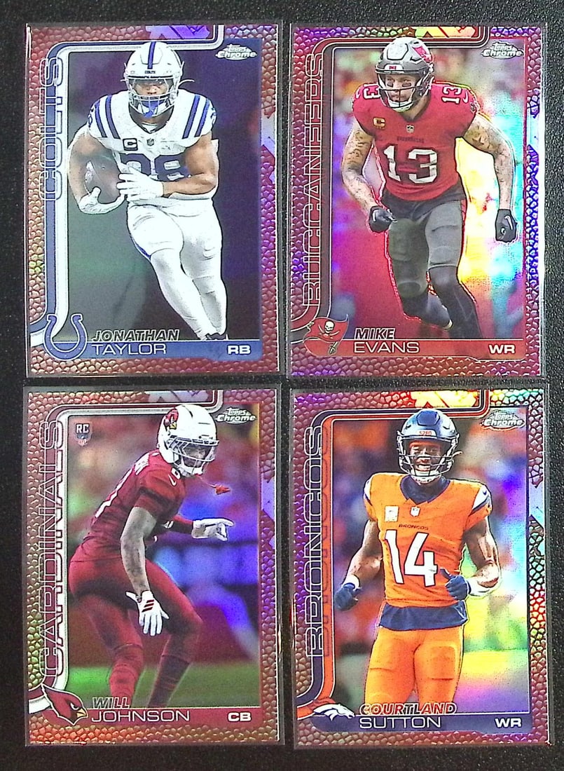 Lot of 4 2025 Topps Chrome NFL Football Leather Refractors. All Different, See Pictures: Topps Chrome Football NFL Trading Sports Cards, Sports Cards for Sale Near Me, Super Bowl & Hall of Fame Player Cards, Resurgence, Composite, SP, SSP, Valuable Auction Memorabilia Lots For Sale On Lin