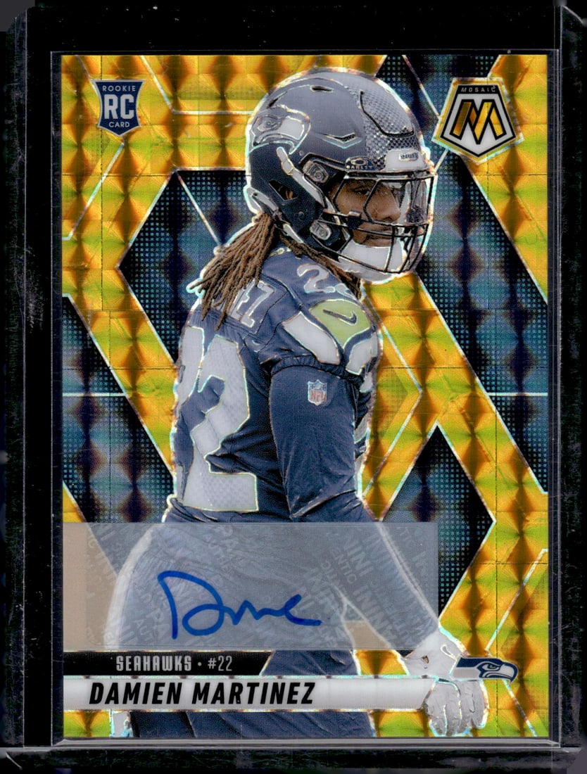 Damien Martinez Gold Mosaic Rookie Auto /10 2025 Mosaic #360 Seattle Seahawks: Panini Select, Prizm, Mosaic, Contenders, Zenith, Phoenix, Illusions, Absolute, Rookie NFL Sports Trading Cards, SP, SSP, Cards, Football Cards for Sale Near Me, Superbowl & Hall of Fame Player Cards,