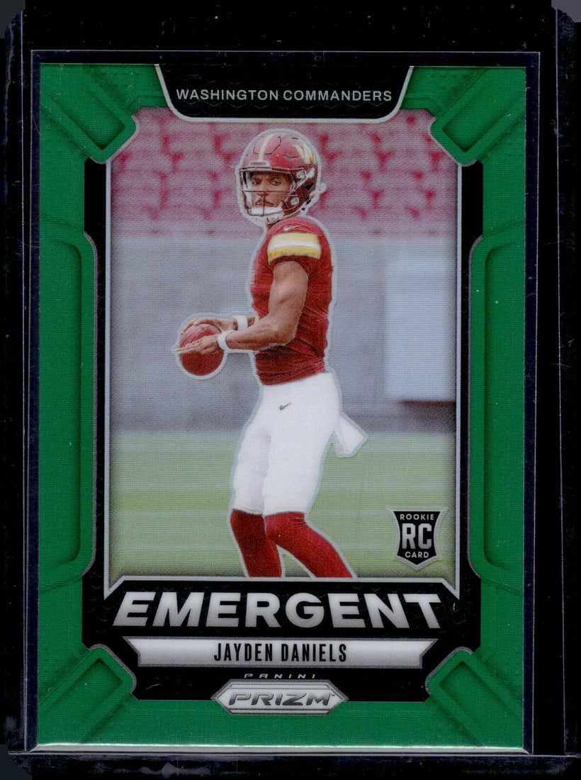 Jayden Daniels Rookie Card Emergent Green Prizm 2024 Panini Prizm #2 Commanders: Panini Select, Prizm, Mosaic, Contenders, Zenith, Phoenix, Illusions, Absolute, Rookie NFL Sports Trading Cards, SP, SSP, Cards, Football Cards for Sale Near Me, Superbowl & Hall of Fame Player Cards,