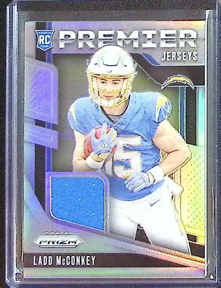 Ladd McConkey Silver Prizm Rookie Patch 2024 Panini Prizm #PJ-LMY Chargers: Panini Select, Prizm, Mosaic, Contenders, Zenith, Phoenix, Illusions, Absolute, Rookie NFL Sports Trading Cards, SP, SSP, Cards, Football Cards for Sale Near Me, Superbowl & Hall of Fame Player Cards,