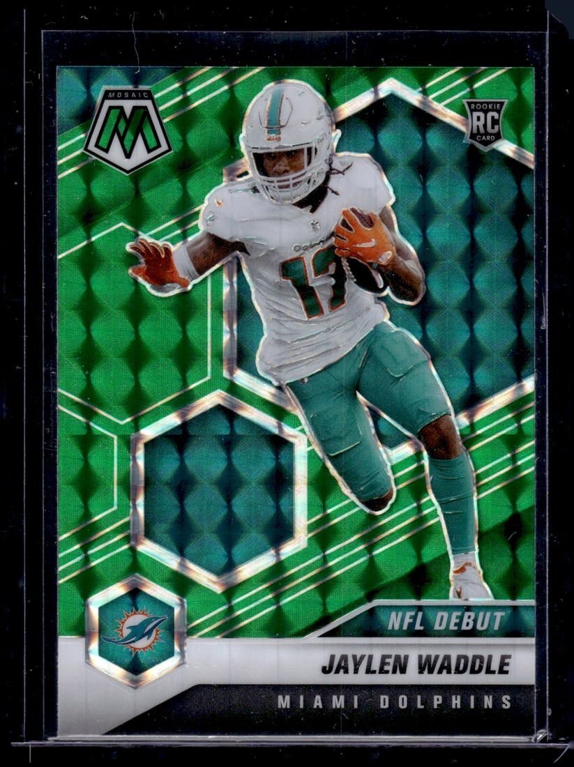 Jaylen Waddle Rookie Card Green Mosaic Prizm 2021 Mosaic #248 Miami Dolphins: Panini Select, Prizm, Mosaic, Contenders, Zenith, Phoenix, Illusions, Absolute, Rookie NFL Sports Trading Cards, SP, SSP, Cards, Football Cards for Sale Near Me, Superbowl & Hall of Fame Player Cards,