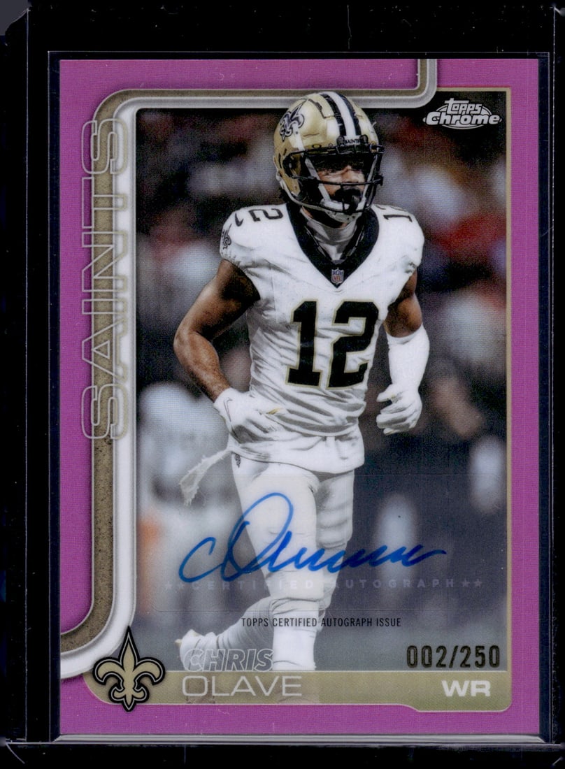 Chris Olave Pink Refractor Auto /250 2025 Topps Chrome #BA-CO New Orleans Saints: Topps Chrome Football NFL Trading Sports Cards, Sports Cards for Sale Near Me, Super Bowl & Hall of Fame Player Cards, Resurgence, Composite, SP, SSP, Valuable Auction Memorabilia Lots For Sale On Lin