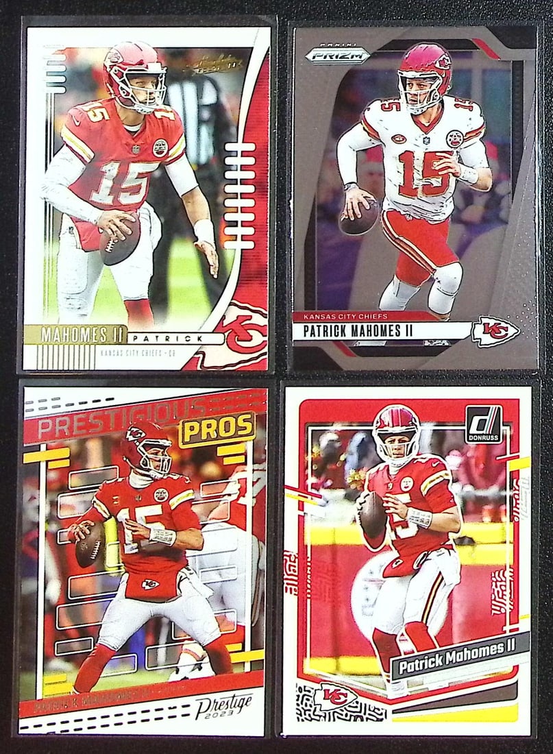 Lot of 4 Patrick Mahomes Panini Football Cards. All Different, See Pictures: Panini Select, Prizm, Mosaic, Contenders, Zenith, Phoenix, Illusions, Absolute, Rookie NFL Sports Trading Cards, SP, SSP, Cards, Football Cards for Sale Near Me, Superbowl & Hall of Fame Player Cards,