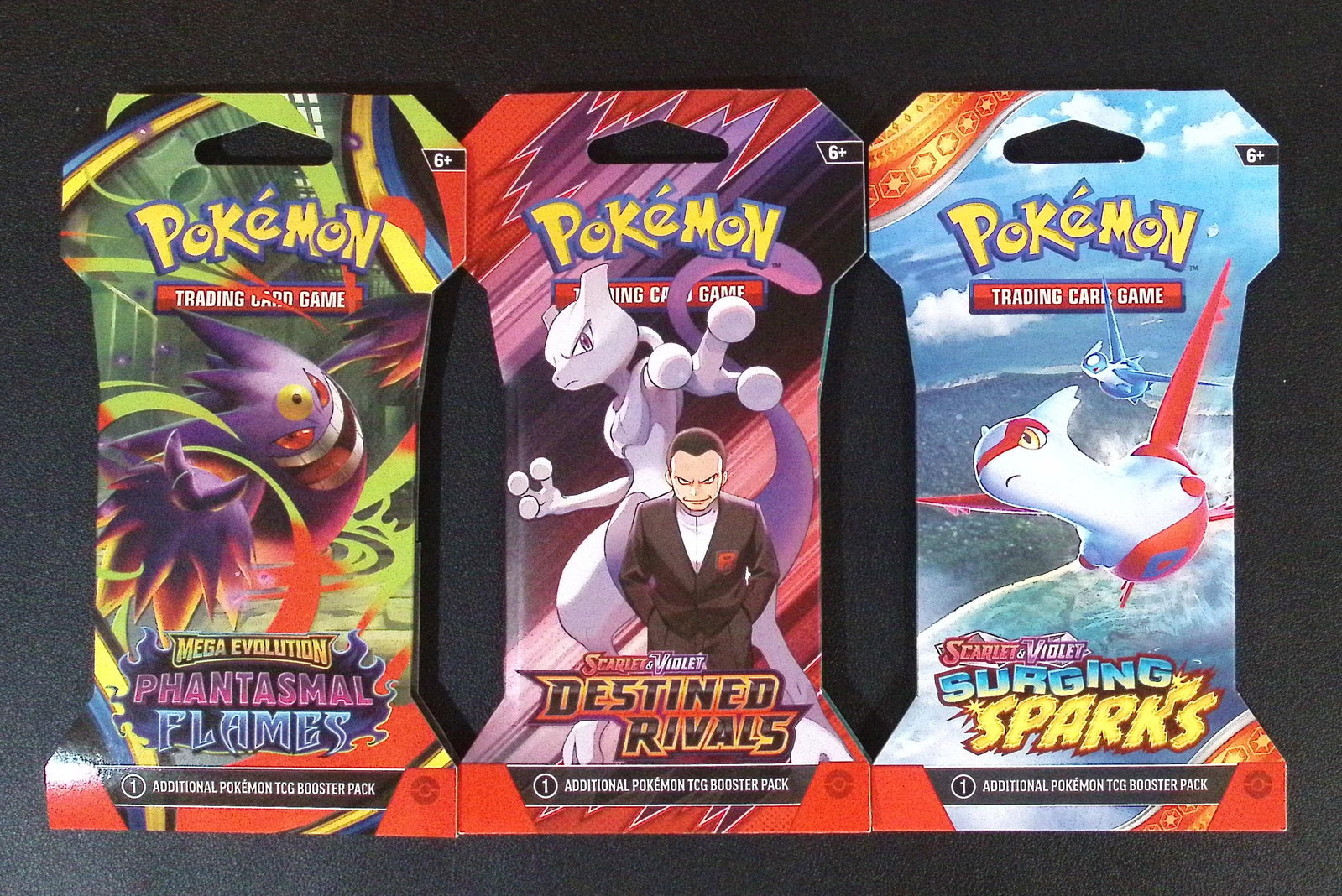 3 COUNT: 1 - Pokemon Destined Rivals, 1 - Phantasmal Flames, & 1 - Surging Sparks Booster Packs (1 of 1)