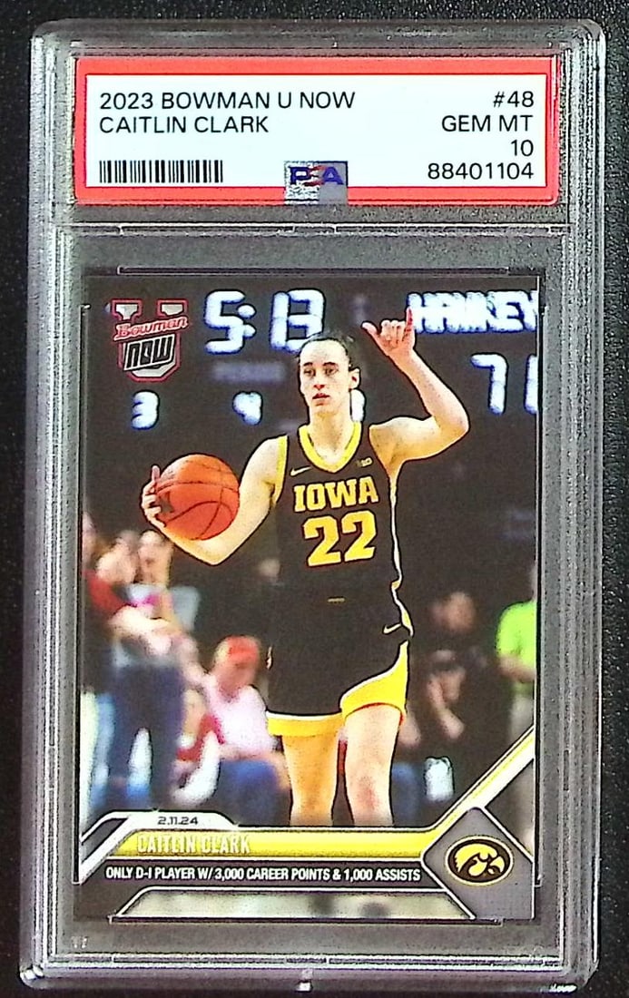 Caitlin Clark 2023 Bowman U Now #48 PSA 10 Iowa Hawkeyes, Indiana Fever: Bowman U Basketball NBA Trading & Sports Cards, Sports Cards for Sale Near Me, Chrome, Refractor, SP, SSP, Valuable Auction Memorabilia Lots Sold On Line, NBA Championship & Hall of Fame Player Cards