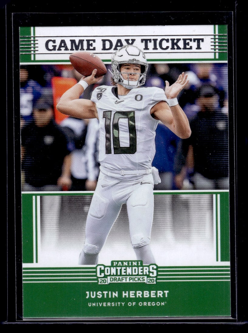 Justin Herbert Rookie Card Game Day Ticket 2020 Contenders Draft Picks #4 Oregon: Panini Select, Prizm, Mosaic, Contenders, Zenith, Phoenix, Illusions, Absolute, Rookie NFL Sports Trading Cards, SP, SSP, Cards, Football Cards for Sale Near Me, Superbowl & Hall of Fame Player Cards,