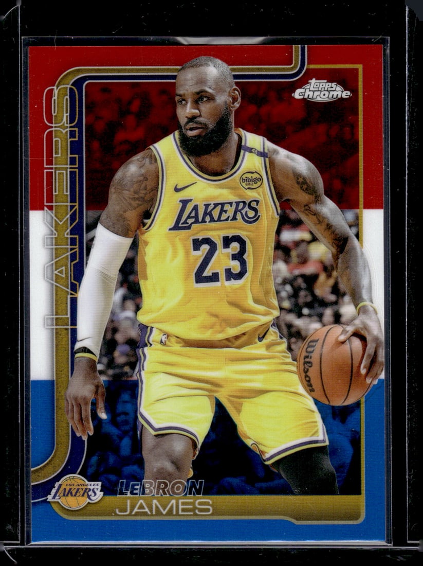 LeBron James Red White Blue Refractor 2025-26 Topps Chrome #127 Los Angeles Lakers (1 of 2)