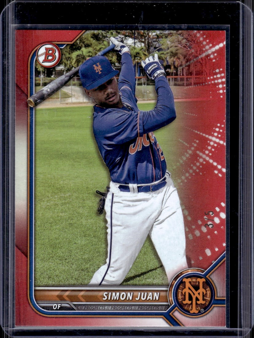 Simon Juan Prospects Red /5 2022 Bowman Draft #BD-52 New York Mets: Bowman Baseball MLB Trading & Sports Cards, Sports Cards for Sale Near Me, World Series & Hall of Fame Players, SP, SSP, Chrome, 1st Bowman, Auction Memorabilia Lots Sold On Line