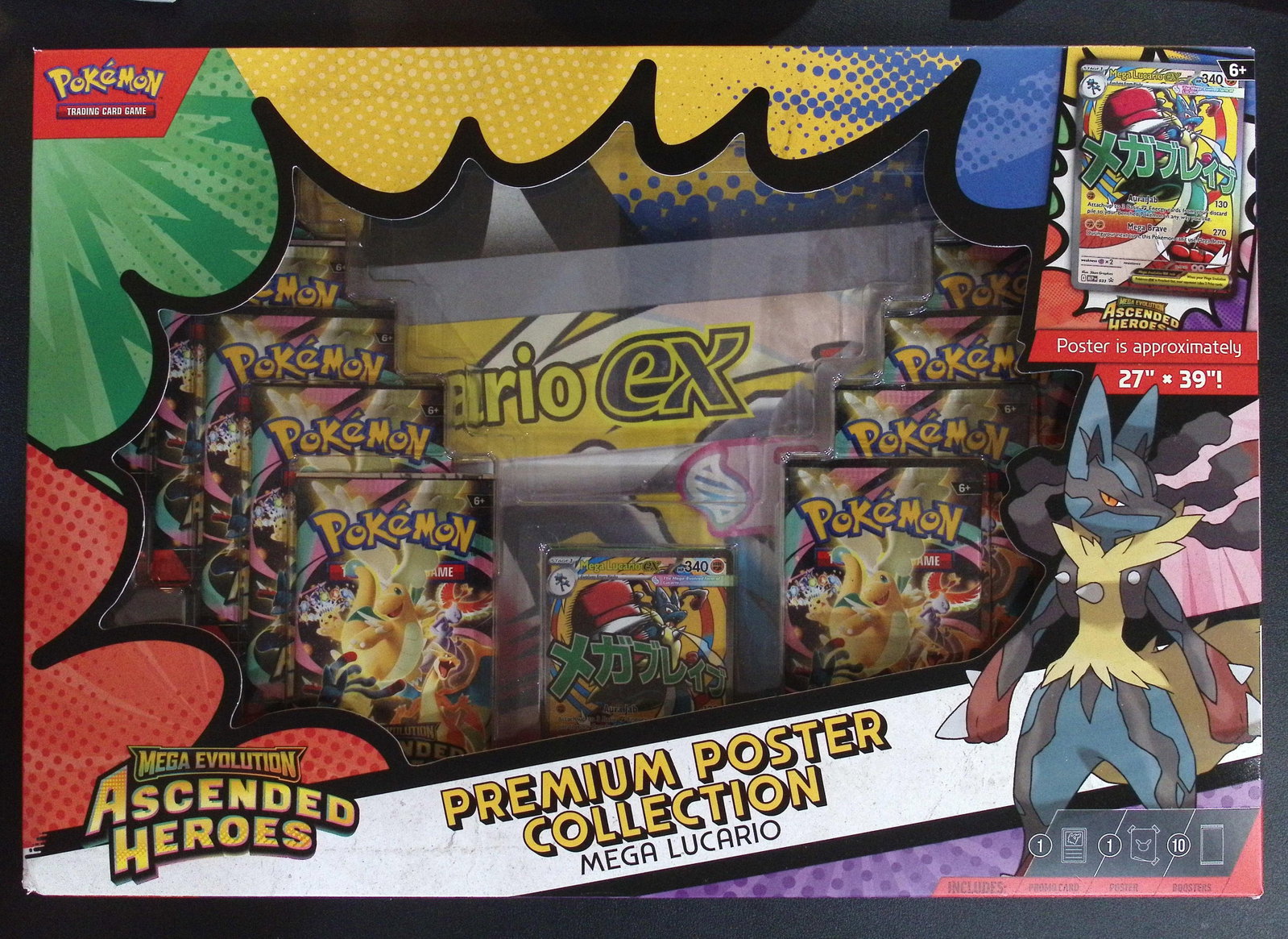 Pokemon Mega Evolution Ascended Heroes Premium Poster Collection Mega Lucario: Pokemon Trading Card Game Cards, Charizard, Pikachu, Mewto, EX, Referse Holo, Holo Rare Cards, Secret Rare Cards, Full Art Cards, Evee, 3 Stars Ultra Rare Cards, Double Rare, Illustration Rare, Specia