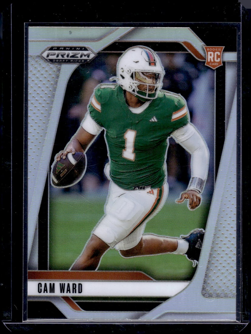 Cam Ward Rookie Card Silver Prizm 2025 Prizm Draft Picks #57 Miami Hurricanes, Titans: Panini Select, Prizm, Mosaic, Contenders, Zenith, Phoenix, Illusions, Absolute, Rookie NFL Sports Trading Cards, SP, SSP, Cards, Football Cards for Sale Near Me, Superbowl & Hall of Fame Player Cards,