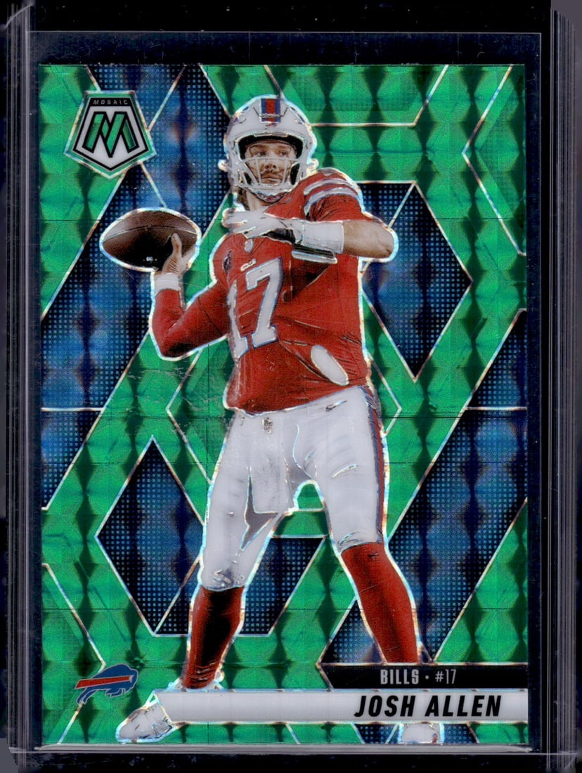 Josh Allen Green Mosaic Prizm 2025 Mosaic #150 Buffalo Bills: Panini Select, Prizm, Mosaic, Contenders, Zenith, Phoenix, Illusions, Absolute, Rookie NFL Sports Trading Cards, SP, SSP, Cards, Football Cards for Sale Near Me, Superbowl & Hall of Fame Player Cards,