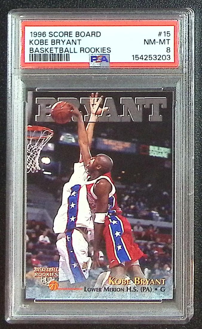 Kobe Bryant Rookie Card 1996 Score Board #15 PSA 8 Los Angeles Lakers: Score Board Basketball NBA Trading & Sports Cards, Sports Cards for Sale Near Me, Chrome, Refractor, SP, SSP, Valuable Auction Memorabilia Lots Sold On Line, NBA Championship & Hall of Fame Player Car
