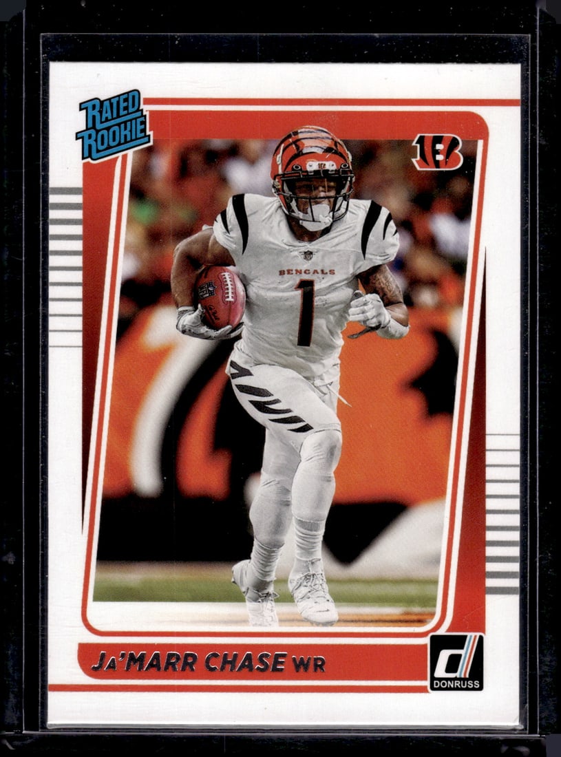 Ja'Marr Chase Rookie Card 2021 Donruss #262 Cincinnati Bengals: Panini Select, Prizm, Mosaic, Contenders, Zenith, Phoenix, Illusions, Absolute, Rookie NFL Sports Trading Cards, SP, SSP, Cards, Football Cards for Sale Near Me, Superbowl & Hall of Fame Player Cards,