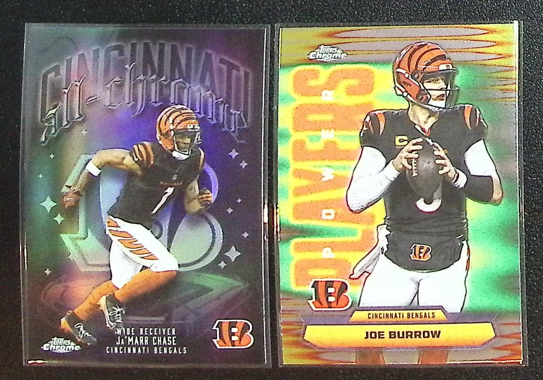 Lot of 2 2025 Topps Chrome Bengals Cards. Ja'Marr Chase Refractor #ACT-5 & Joe Burrow #PP-5: Topps Chrome Football NFL Trading Sports Cards, Sports Cards for Sale Near Me, Super Bowl & Hall of Fame Player Cards, Resurgence, Composite, SP, SSP, Valuable Auction Memorabilia Lots For Sale On Lin