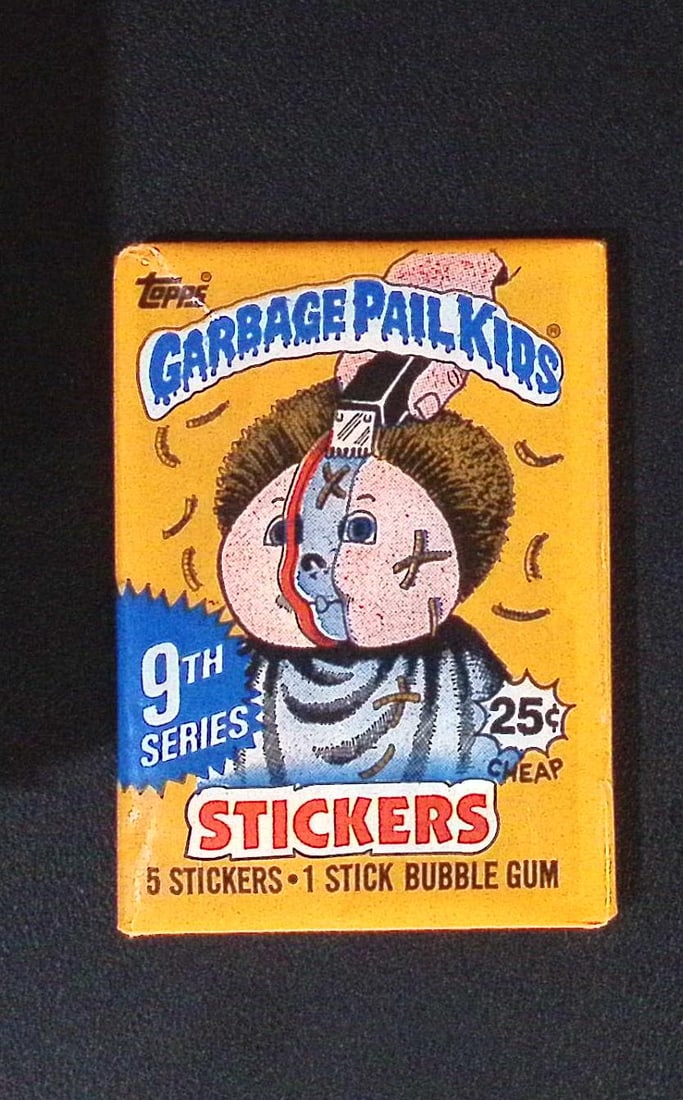 1987 Topps Vintage Garbage Pail Kids Retail Box Wax Pack - 9th Series: Sealed Packs this old have no card quality guarantees - Topps Trading Cards Sold on Line, Auction Lots for sale on line, Trading Card Stickers