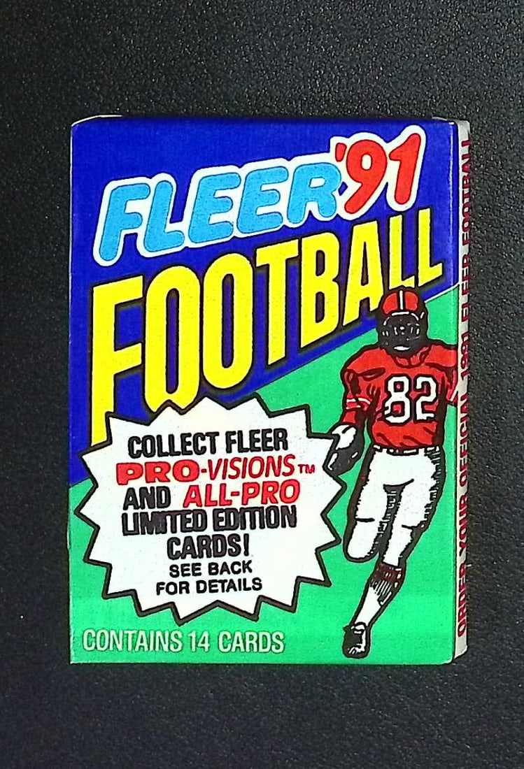 1991 Fleer Football Cards Retail Box Wax Pack Sports Cards Rookie Cards: Fleer Vintage Football NFL Trading & Sports Cards, Superbowl Memorabilia, Old Sports Cards for Sale Near Me, Emmitt Smith, Dan Marino, Joe Montana, John Elway, Valuable Auction Memorabilia Lots for Sa