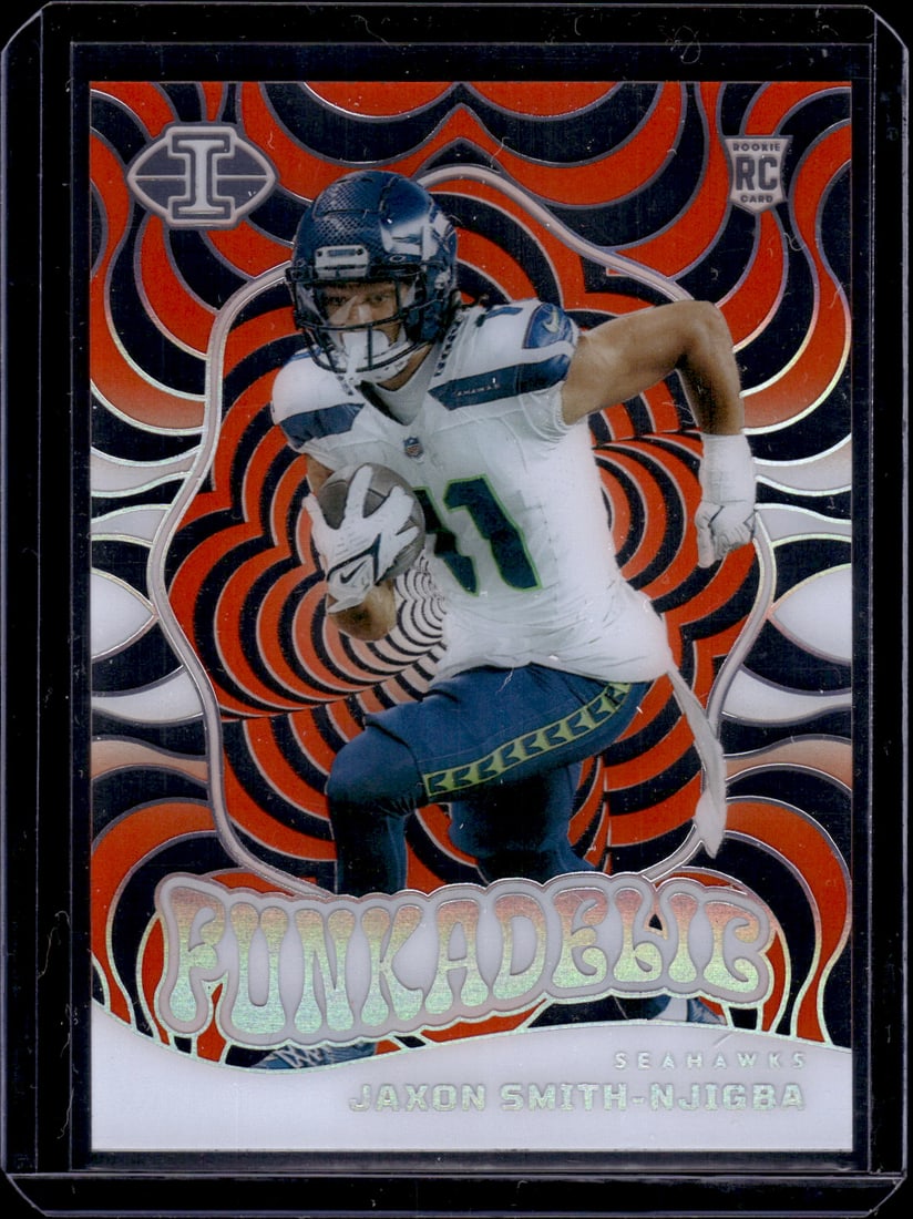 Jaxon Smith-Njigba Rookie Card Funkadelic Orange 2023 Illusions #16 Seattle Seahawks: Panini Select, Prizm, Mosaic, Contenders, Zenith, Phoenix, Illusions, Absolute, Rookie NFL Sports Trading Cards, SP, SSP, Cards, Football Cards for Sale Near Me, Superbowl & Hall of Fame Player Cards,