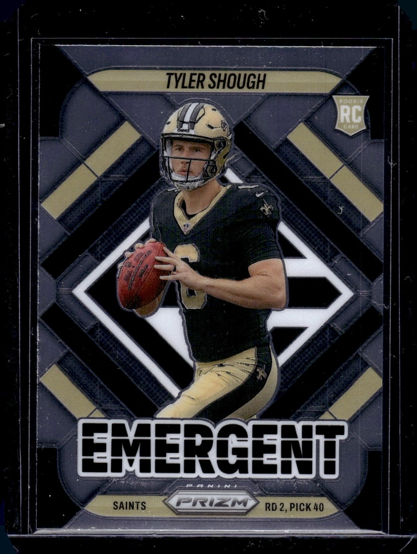 Tyler Shough Rookie Card Emergent 2025 Panini Prizm #8 New Orleans Saints: Panini Select, Prizm, Mosaic, Contenders, Zenith, Phoenix, Illusions, Absolute, Rookie NFL Sports Trading Cards, SP, SSP, Cards, Football Cards for Sale Near Me, Superbowl & Hall of Fame Player Cards,
