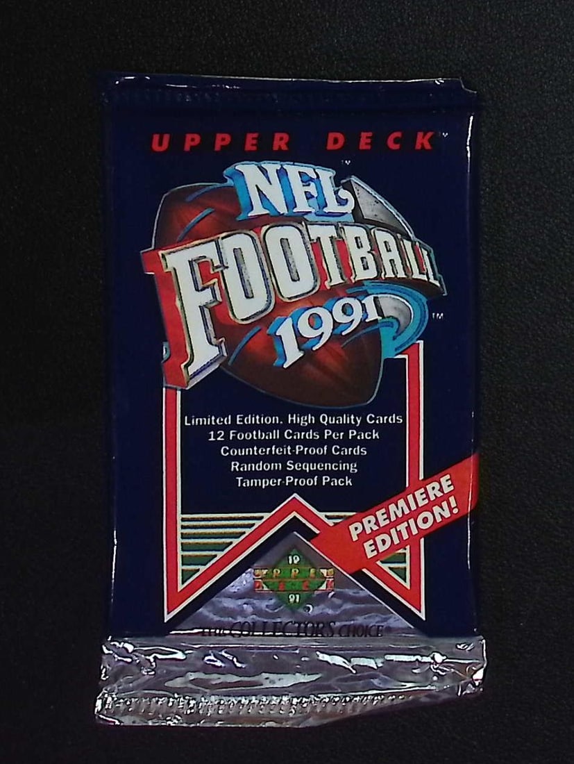 1991 Upper Deck Premier Edition Football Cards Retail Box Wax Pack, Sports Cards: Upper Deck Football NFL Trading & Sports Cards, John Elway, Bo Jackson, Jerry Rice, Dan Marino, Deion Sanders, Old Sports Cards for Sale Near Me, Vintage Valuable Auction Commemorative Lots for Sale O