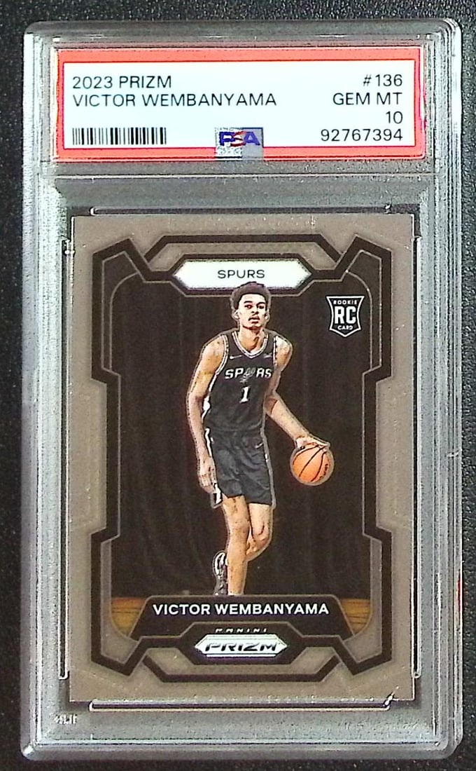 Victor Wembanyama Rookie Card 2023-24 Panini Prizm #136 PSA 10 San Antonio Spurs: Panini Select, Prizm, Mosaic, Contenders, Revolution, Phoenix, NBA Hoops, Rookie NFL Sports Trading Cards, Silver, SP, SSP, Wave Prizms, Numbered Cards, Basketball sports Cards for Sale Near Me, NBA C