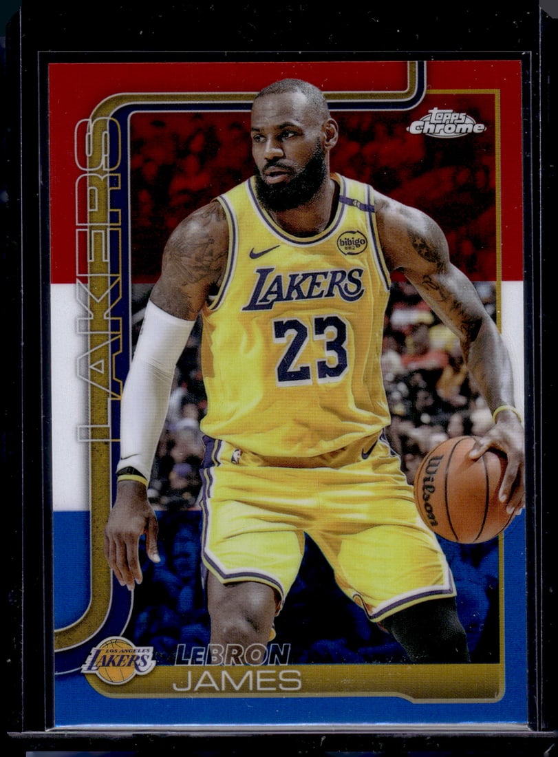 LeBron James Red White Blue Refractor 2025-26 Topps Chrome #127 Los Angeles Lakers (1 of 2)