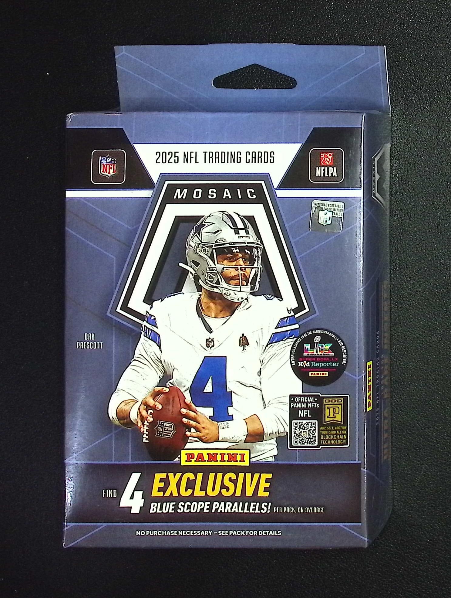 2025 Panini Mosaic Football HANGER BOX - Jaxson Dart, Cam Skattebo, Emeka Egbuka, Ashton Jeanty,: Panini Rookie Football NFL Trading & Sports Cards, Rookie Cards in This Set are Jaxson Dart, Cam Ward, Shedeur Sanders, Cam Skattebo, Travis Hunter, Football & Sports Cards for Sale Near Me, Silver, W
