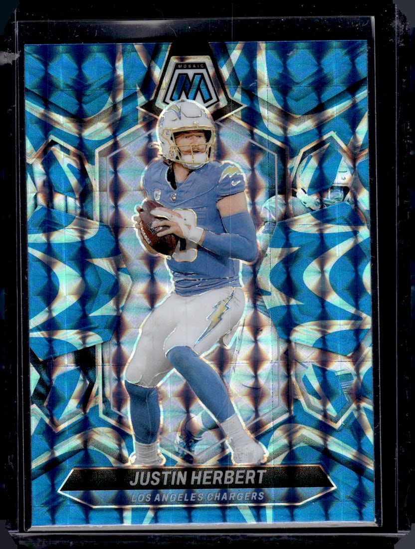 Justin Herbert Blue Reactive Prizm 2024 Panini Mosaic #120 Los Angeles Chargers (1 of 2)