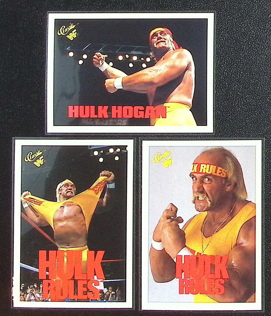 Lot of 3 Hulk Hogan 1990 Classic WWF Wrestling Cards. All Different, See Pictures: Classic Vintage Wrestling WWF Trading & Sports Cards, Old Sports Cards for Sale Near Me, Auction Memorabilia Lots for Sale On Line, Wrestlemania Champion Wrestlers