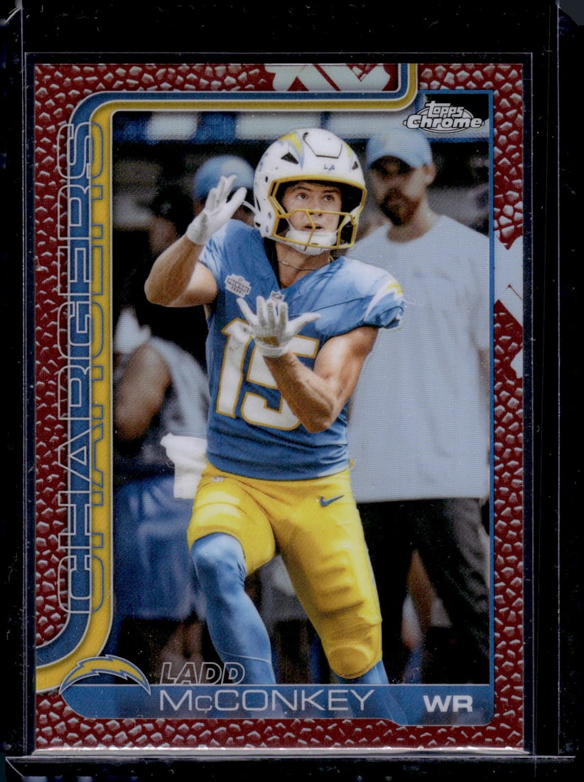 Ladd McConkey Football Leather Refractor 2025 Topps Chrome #156 Los Angeles Chargers: Topps Football NFL Trading Sports Cards, Sports Cards for Sale Near Me, Super Bowl & Hall of Fame Player Cards, Resurgence, Composite, SP, SSP, Valuable Auction Memorabilia Lots For Sale On Line
