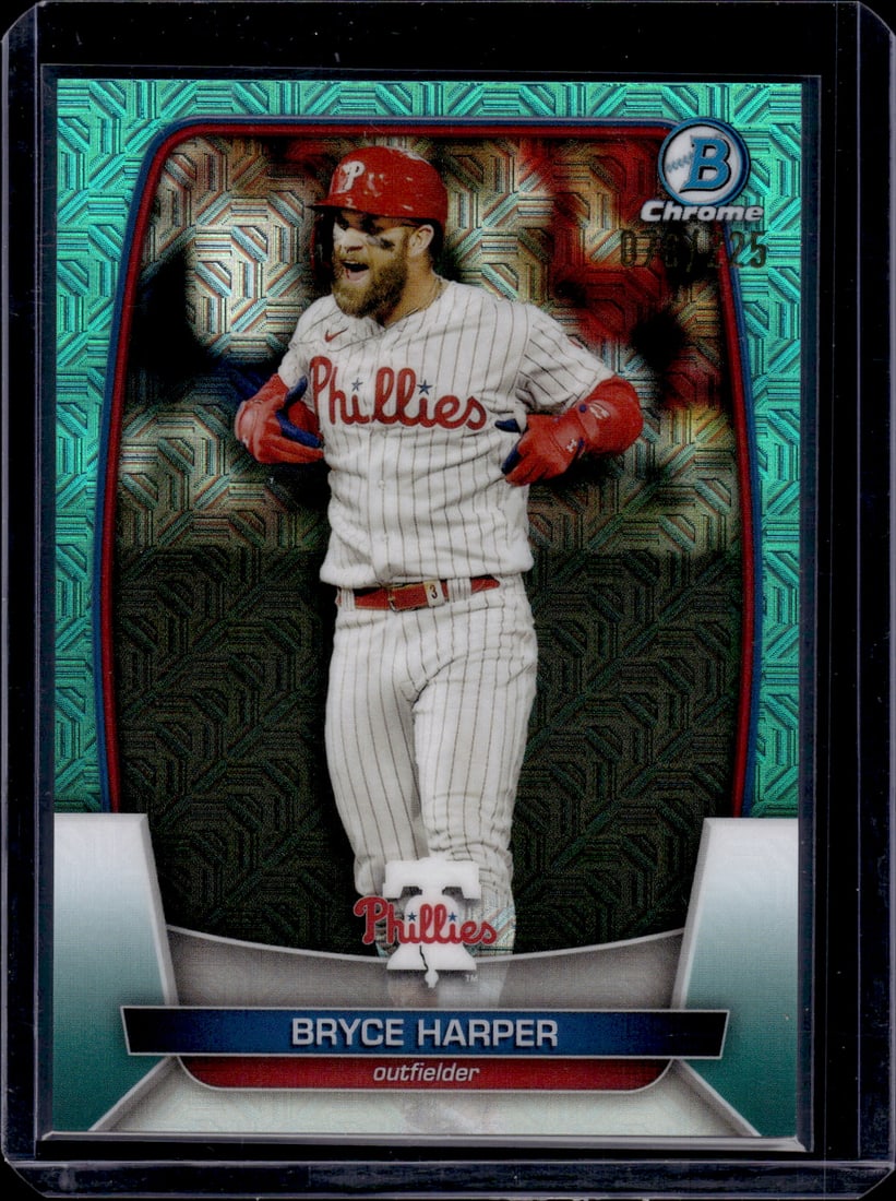 Bryce Harper Aqua Mojo Refractor /225 2023 Bowman Chrome #24 Philadelphia Phillies: Bowman Baseball MLB Trading & Sports Cards, Sports Cards for Sale Near Me, World Series & Hall of Fame Players, SP, SSP, Chrome, 1st Bowman, Auction Memorabilia Lots Sold On Line