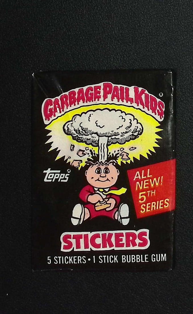 1986 Topps Vintage Garbage Pail Kids Retail Box Wax Pack - 5th Series: Sealed Packs this old have no card quality guarantees - Topps Trading Cards Sold on Line, Auction Lots for sale on line, Trading Card Stickers