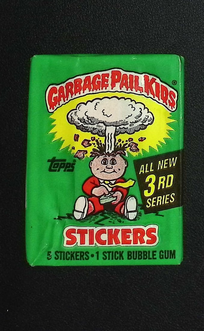 1986 Topps Vintage Garbage Pail Kids Retail Box Wax Pack - 3rd Series: Sealed Packs this old have no card quality guarantees - Topps Trading Cards Sold on Line, Auction Lots for sale on line, Trading Card Stickers