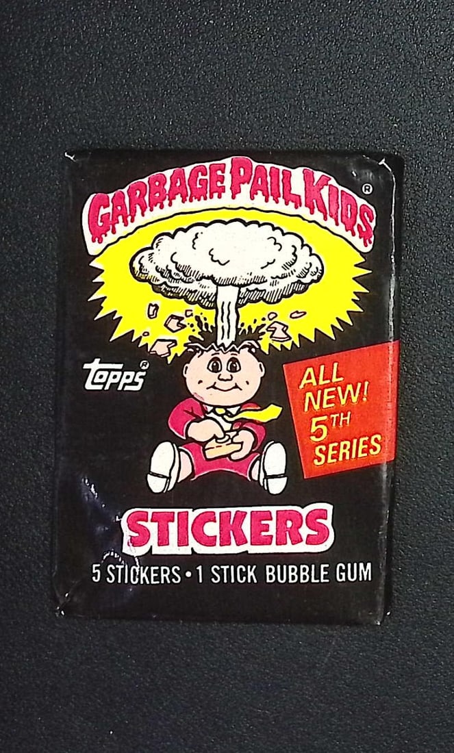 1986 Topps Vintage Garbage Pail Kids Retail Box Wax Pack - 5th Series: Sealed Packs this old have no card quality guarantees - Topps Trading Cards Sold on Line, Auction Lots for sale on line, Trading Card Stickers