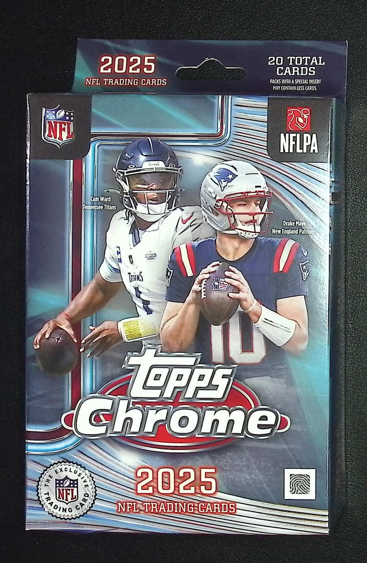 2025 Topps Chrome Football Hanger Box - NEW RELEASE: Topps Football NFL Trading & Sports Cards, Refractors, Prism Refractors, X-Fractors, Sports Cards for Sale Near Me, Super Bowl & Hall of Fame Players, Autographs, SP, SSP, Valuable Auction Memorabilia